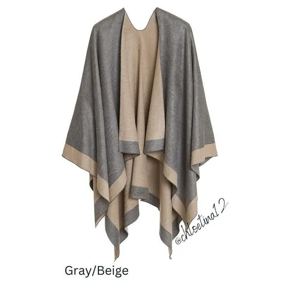 New Luxe Reversible Wrap Shawl Poncho Cardigan
