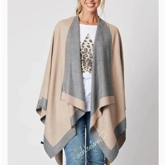 New Luxe Reversible Wrap Shawl Poncho Cardigan