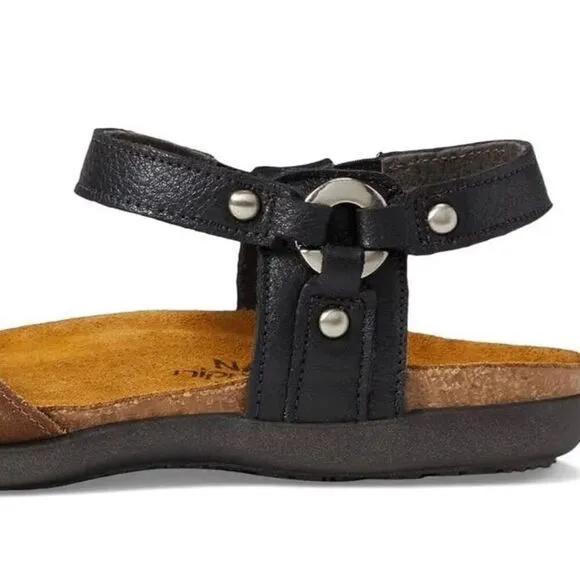 NEW NAOT Sabrina Flat Sandals Elegant Antique Brown Suede Black Leather EU 38