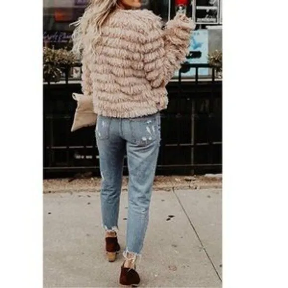 New Open Front Furry Parka Shaggy Jacket