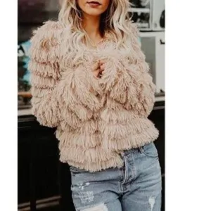 New Open Front Furry Parka Shaggy Jacket
