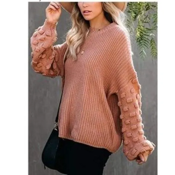 New Oversized Cluster Puff Sleeves Sweater