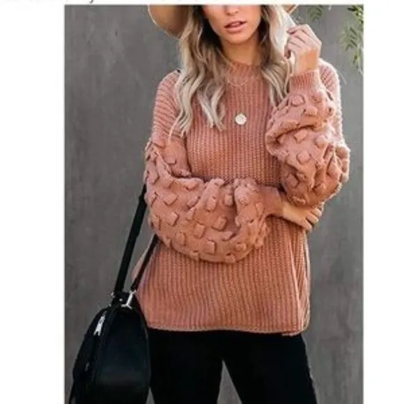 New Oversized Cluster Puff Sleeves Sweater