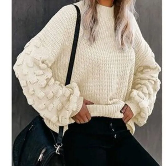 New Oversized Cluster Puff Sleeves Sweater
