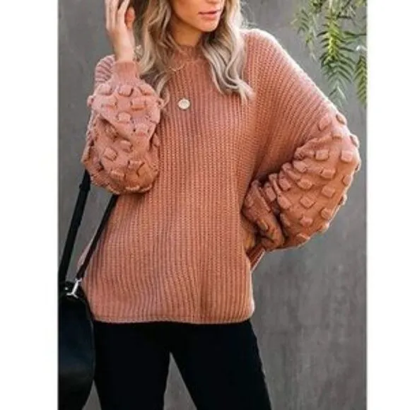New Oversized Cluster Puff Sleeves Sweater