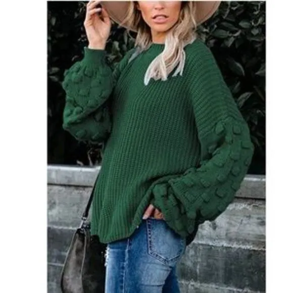New Oversized Cluster Puff Sleeves Sweater