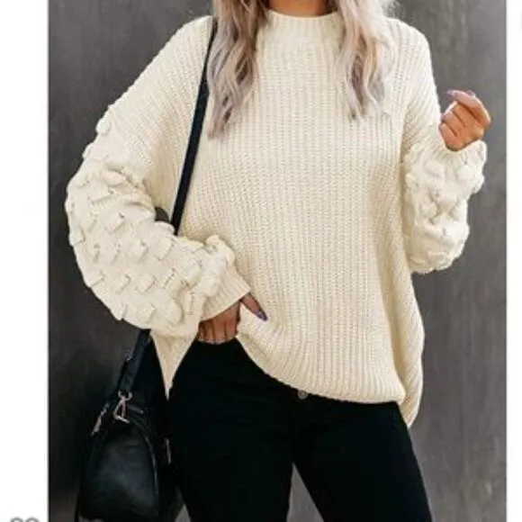 New Oversized Cluster Puff Sleeves Sweater
