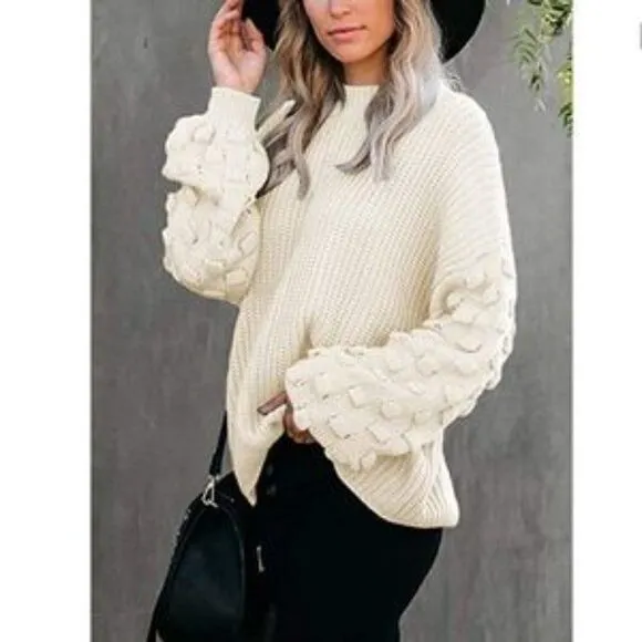 New Oversized Cluster Puff Sleeves Sweater