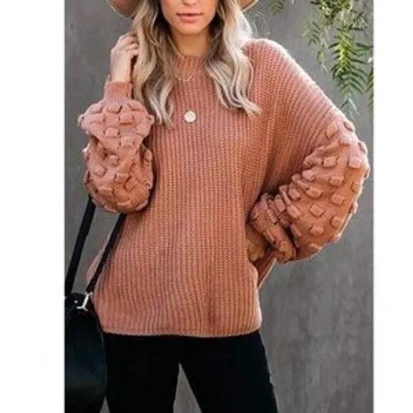 New Oversized Cluster Puff Sleeves Sweater