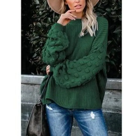 New Oversized Cluster Puff Sleeves Sweater
