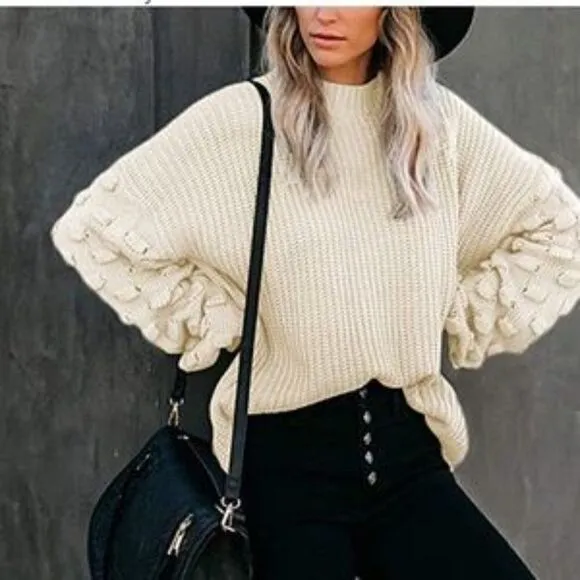 New Oversized Cluster Puff Sleeves Sweater