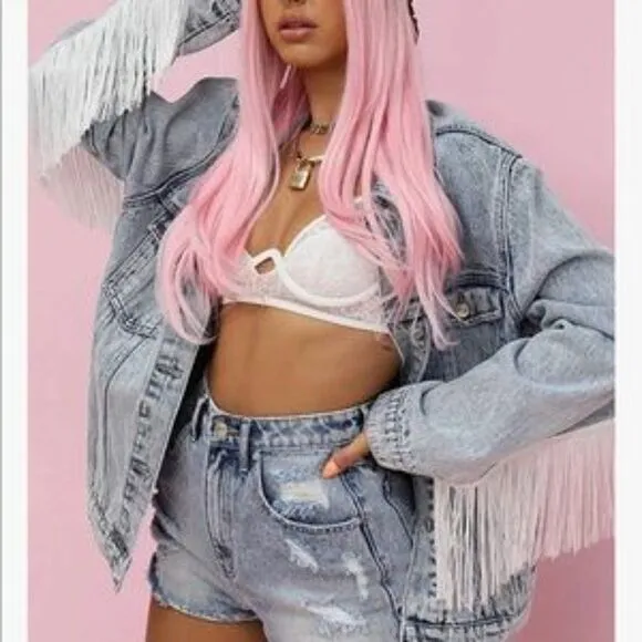 New Oversized Denim Jacket With Fringes