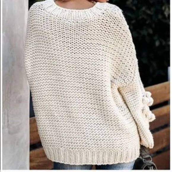 New Oversized Off-Shoulder Bobble Knit Sweater