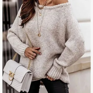 New Wide Crew Neck Ribbed Knitted Oversized Sweater