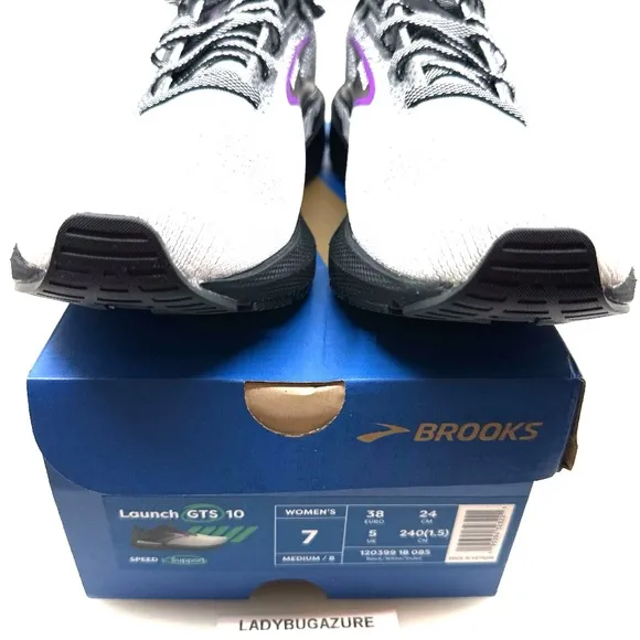 NIB Brooks Women's Launch GTS 10 Running Shoes - Black, White and Violet 7M