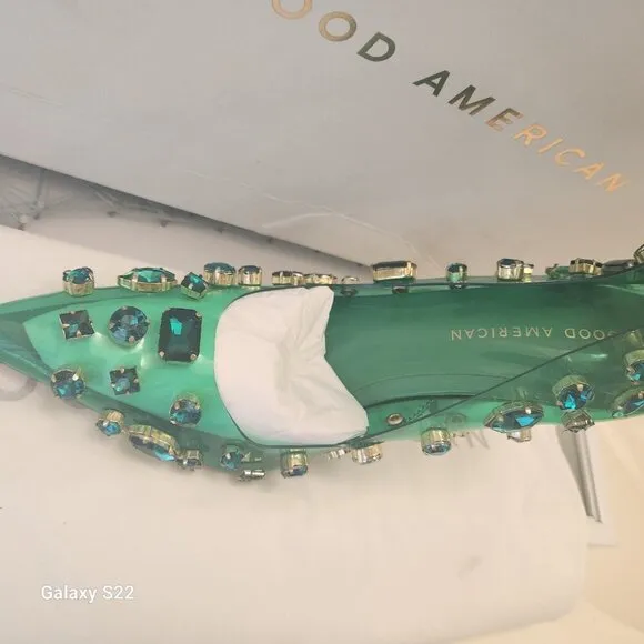 NIB Good American Jeweled Emma Heel Summer Green size 7