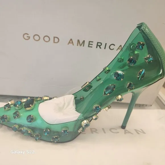 NIB Good American Jeweled Emma Heel Summer Green size 7