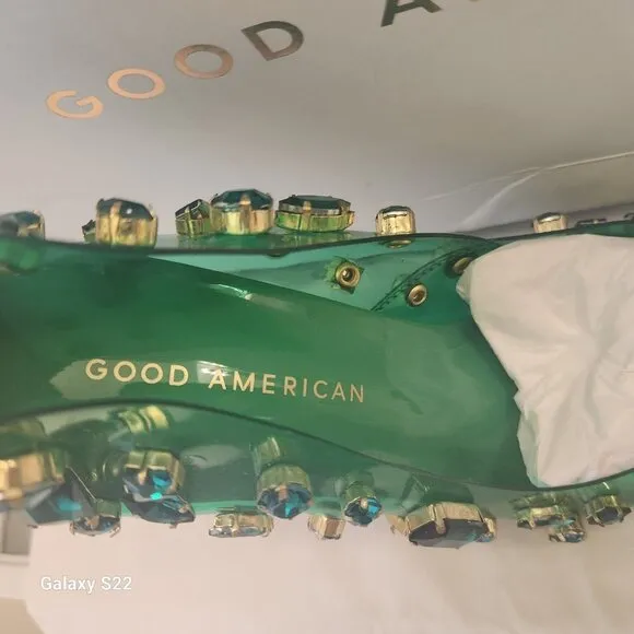 NIB Good American Jeweled Emma Heel Summer Green size 7
