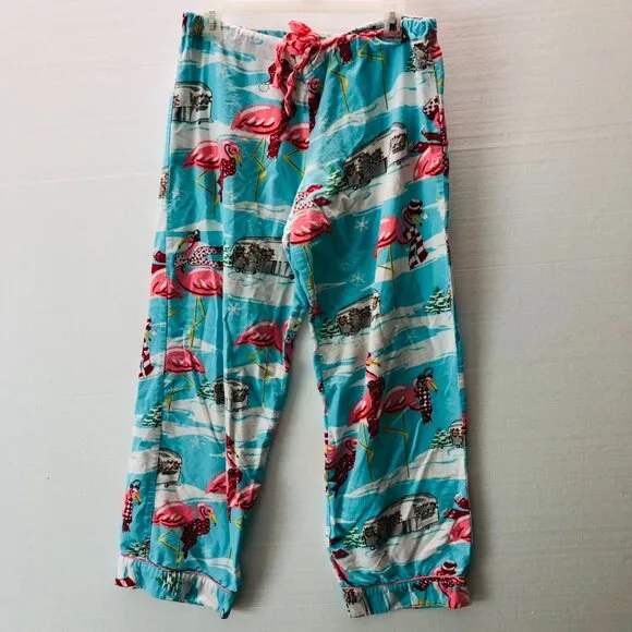 NICK &amp; NORA FLANNEL PAJAMAS ● AQUA FLAMINGO AIRSTREAM CAMPER ● S SMALL