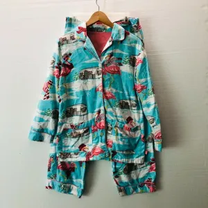 NICK &amp; NORA FLANNEL PAJAMAS ● AQUA FLAMINGO AIRSTREAM CAMPER ● S SMALL