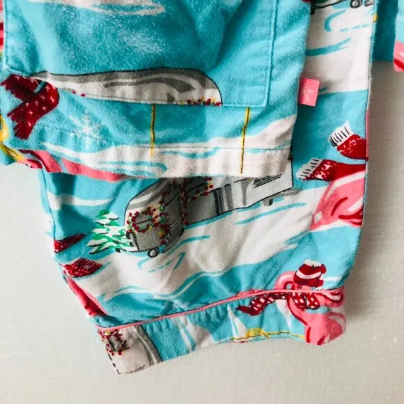 NICK &amp; NORA FLANNEL PAJAMAS ● AQUA FLAMINGO AIRSTREAM CAMPER ● S SMALL