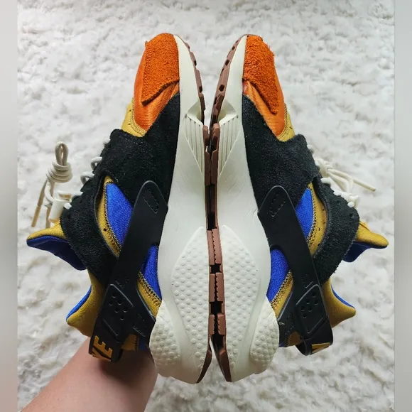 Nike Air Huarache Women's Running Shoe, ACG, Campfire Orange, Blue, Gold, Size 9