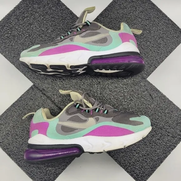 Nike Air Max 270 React Big Kid's 4Y Shoes Gunsmoke Aurora HyperViolet bq0103-007