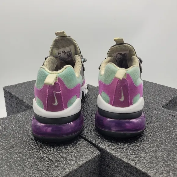 Nike Air Max 270 React Big Kid's 4Y Shoes Gunsmoke Aurora HyperViolet bq0103-007