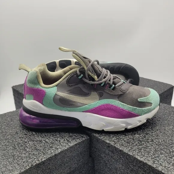 Nike Air Max 270 React Big Kid's 4Y Shoes Gunsmoke Aurora HyperViolet bq0103-007