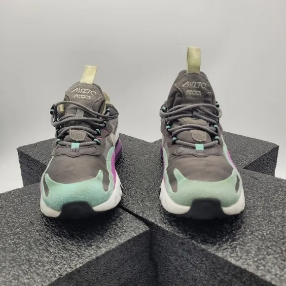 Nike Air Max 270 React Big Kid's 4Y Shoes Gunsmoke Aurora HyperViolet bq0103-007