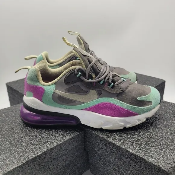 Nike Air Max 270 React Big Kid's 4Y Shoes Gunsmoke Aurora HyperViolet bq0103-007