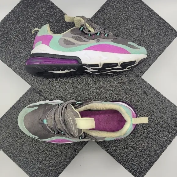 Nike Air Max 270 React Big Kid's 4Y Shoes Gunsmoke Aurora HyperViolet bq0103-007