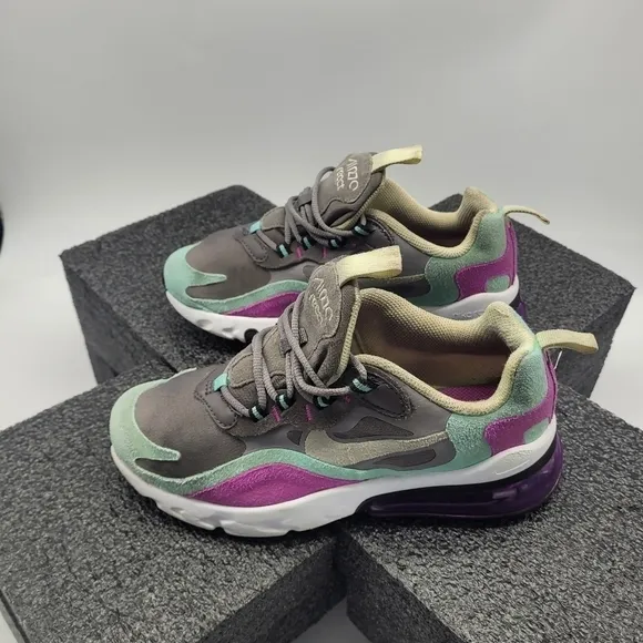 Nike Air Max 270 React Big Kid's 4Y Shoes Gunsmoke Aurora HyperViolet bq0103-007