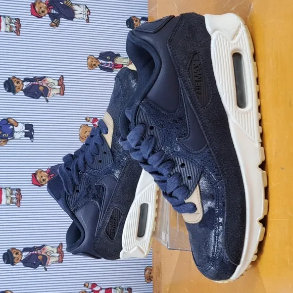 Nike Air Max 90 Dark Obsidian Blue Tan Khaki &amp; White Women's 6.5 sneaker shoes