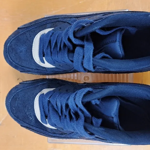 Nike Air Max 90 Dark Obsidian Blue Tan Khaki &amp; White Women's 6.5 sneaker shoes