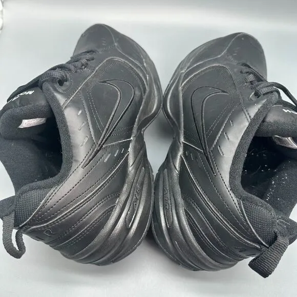 Nike Air Monarch IV Mens 11.5 Triple Black Leather Workout Shoes Lace-Up Low Top