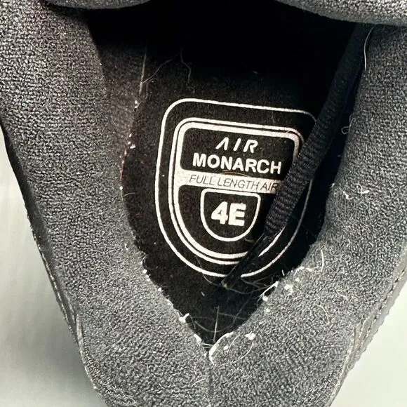 Nike Air Monarch IV Mens 11.5 Triple Black Leather Workout Shoes Lace-Up Low Top
