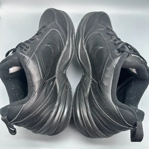 Nike Air Monarch IV Mens 11.5 Triple Black Leather Workout Shoes Lace-Up Low Top