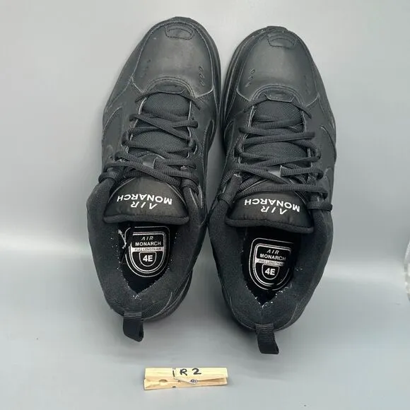 Nike Air Monarch IV Mens 11.5 Triple Black Leather Workout Shoes Lace-Up Low Top