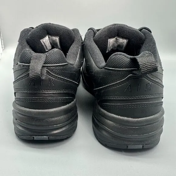 Nike Air Monarch IV Mens 11.5 Triple Black Leather Workout Shoes Lace-Up Low Top