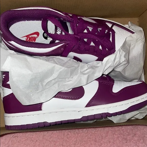 Nike big kids Purple and White dunks