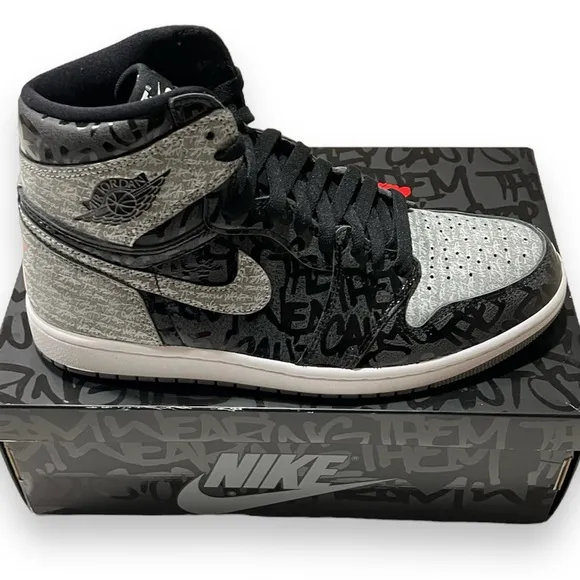 Nike Men's Jordan Retro 1 REBELLIONAIRE  Black and Gray High-Top Sneakers MEW