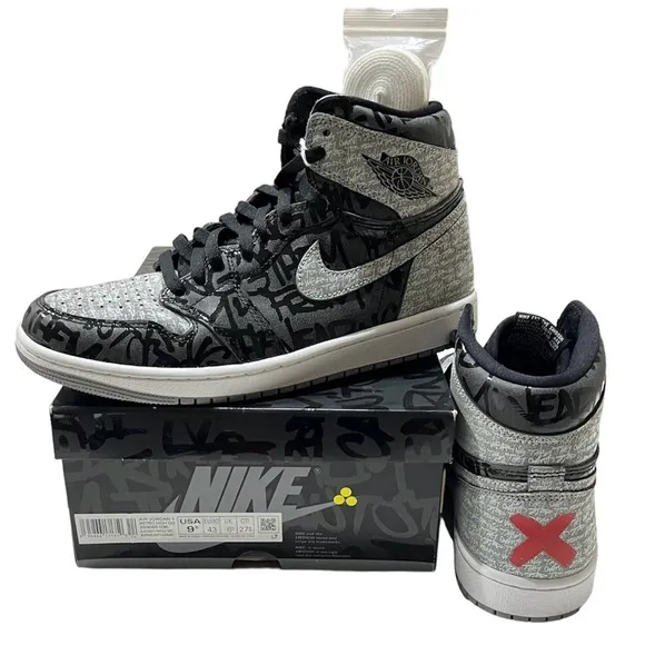 Nike Men's Jordan Retro 1 REBELLIONAIRE  Black and Gray High-Top Sneakers MEW