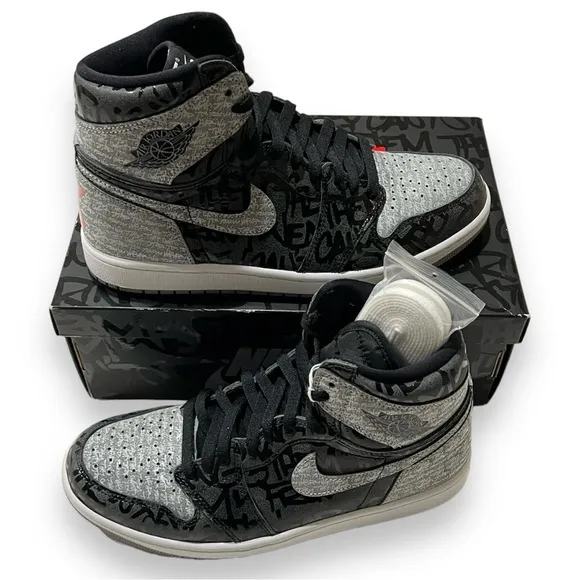 Nike Men's Jordan Retro 1 REBELLIONAIRE  Black and Gray High-Top Sneakers MEW