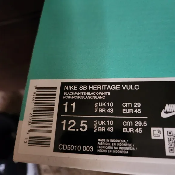Nike Men's SB Heritage Vulc Shoes Black White Size 11 New