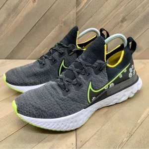 Nike React Flyknit Run Daisy Running Sneakers Mens Size 10.5 Grey Yellow‎ Black