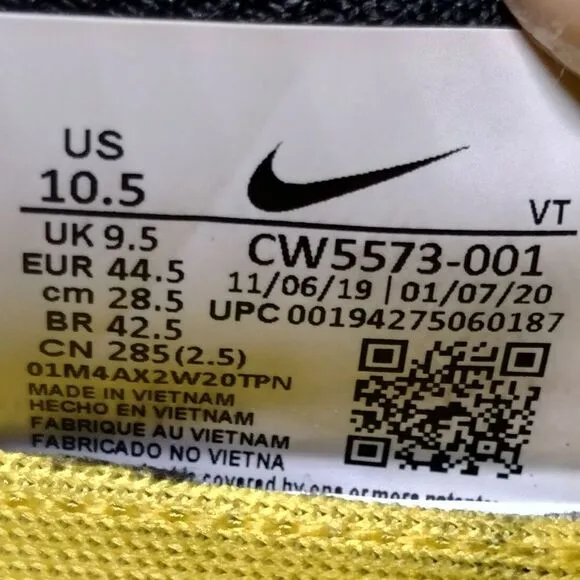 Nike React Flyknit Run Daisy Running Sneakers Mens Size 10.5 Grey Yellow‎ Black