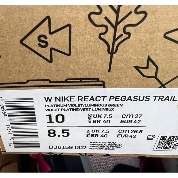 Nike React Pegasus Trail 4 Shoes DJ6159 002 Platinum Violet  Women's Size 10