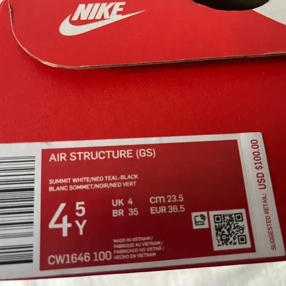 Nike Womens Girls Air Structure Running Shoes Sneakers Girls 4.5 Womens 6 NEW