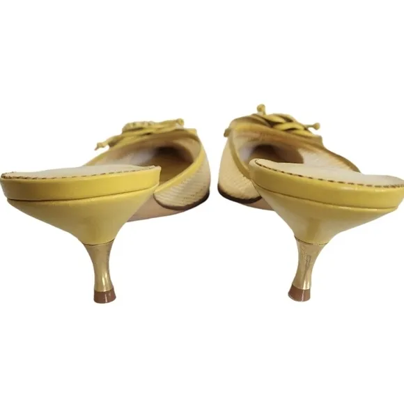 Nina Yellow Women's kitten heels with Floral And Mesh Detail